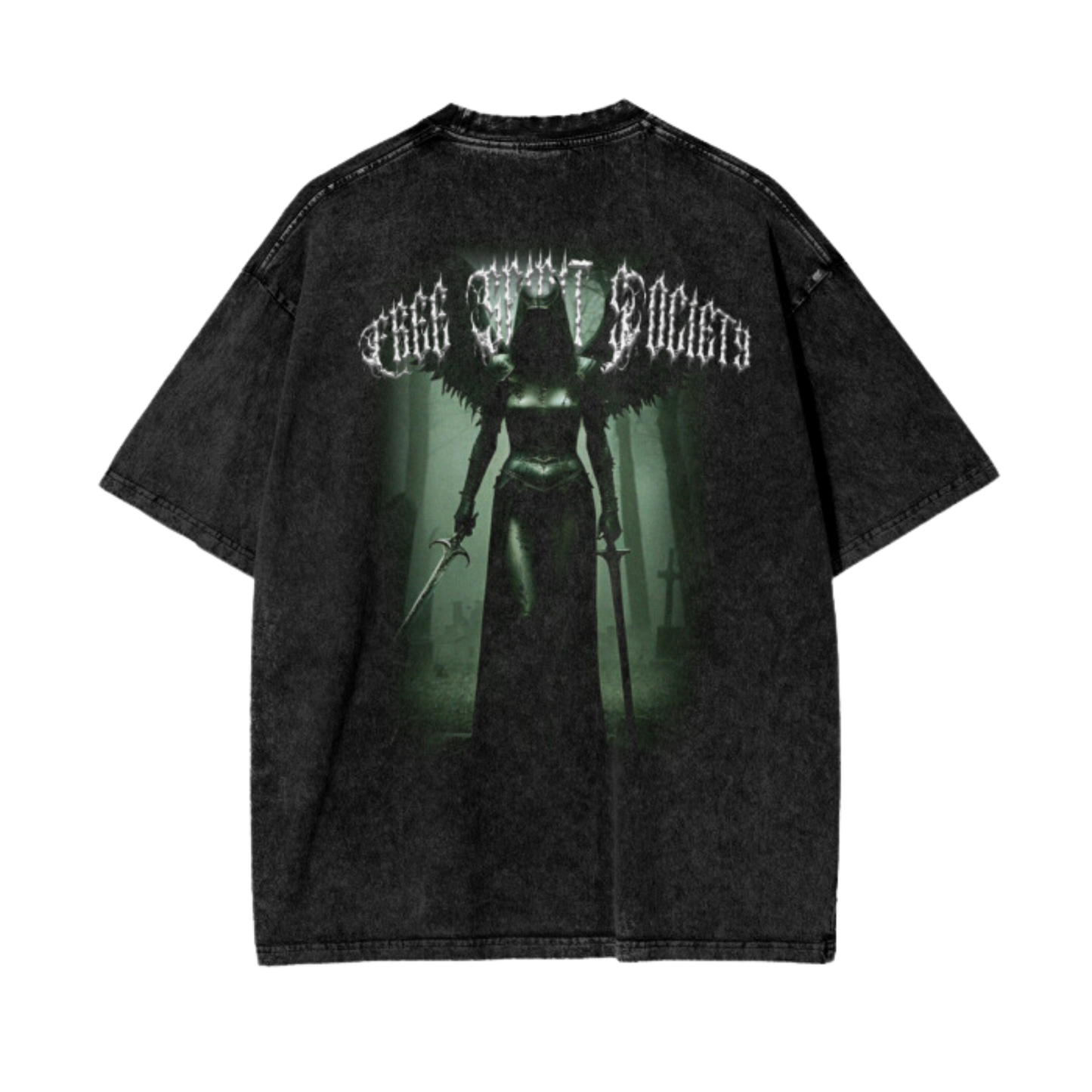 Freespiritsociety Acid Washed Tee shirt Black 100% Cotton Heavy weight material 350gsm