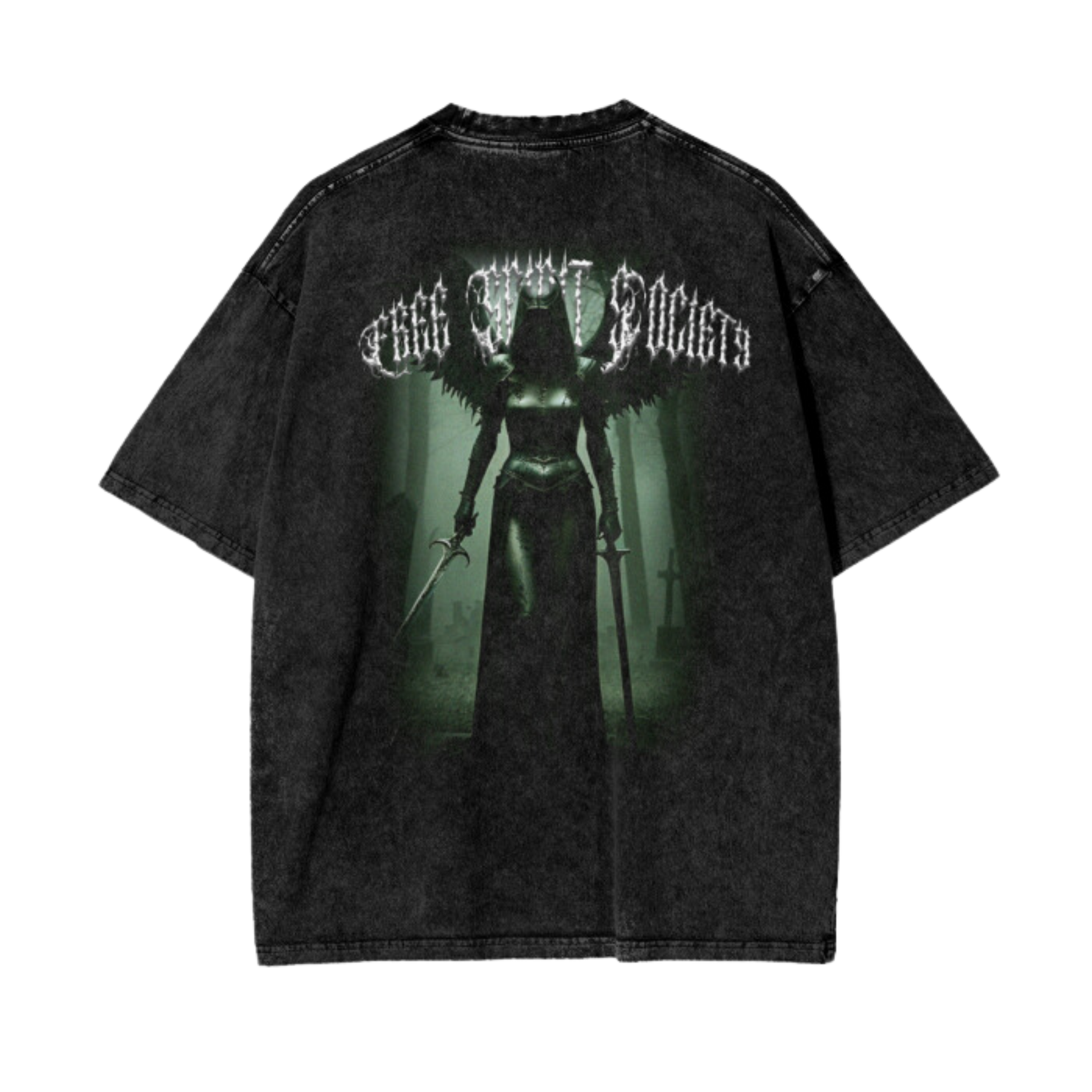 Freespiritsociety Acid Washed Tee shirt Black 100% Cotton Heavy weight material 350gsm