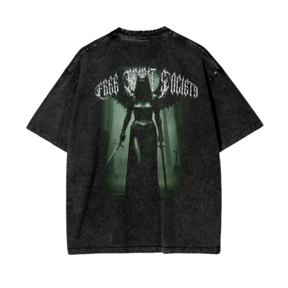 Freespiritsociety Acid Washed Tee shirt Black 100% Cotton Heavy weight material 350gsm